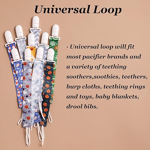 Miniatura 3 de Clips para chupetes de Navidad, paquete de 6 soportes Binkie Paci para chupetes, mordedores y regalo de Navidad (muñeco de nieve, copo de nieve)