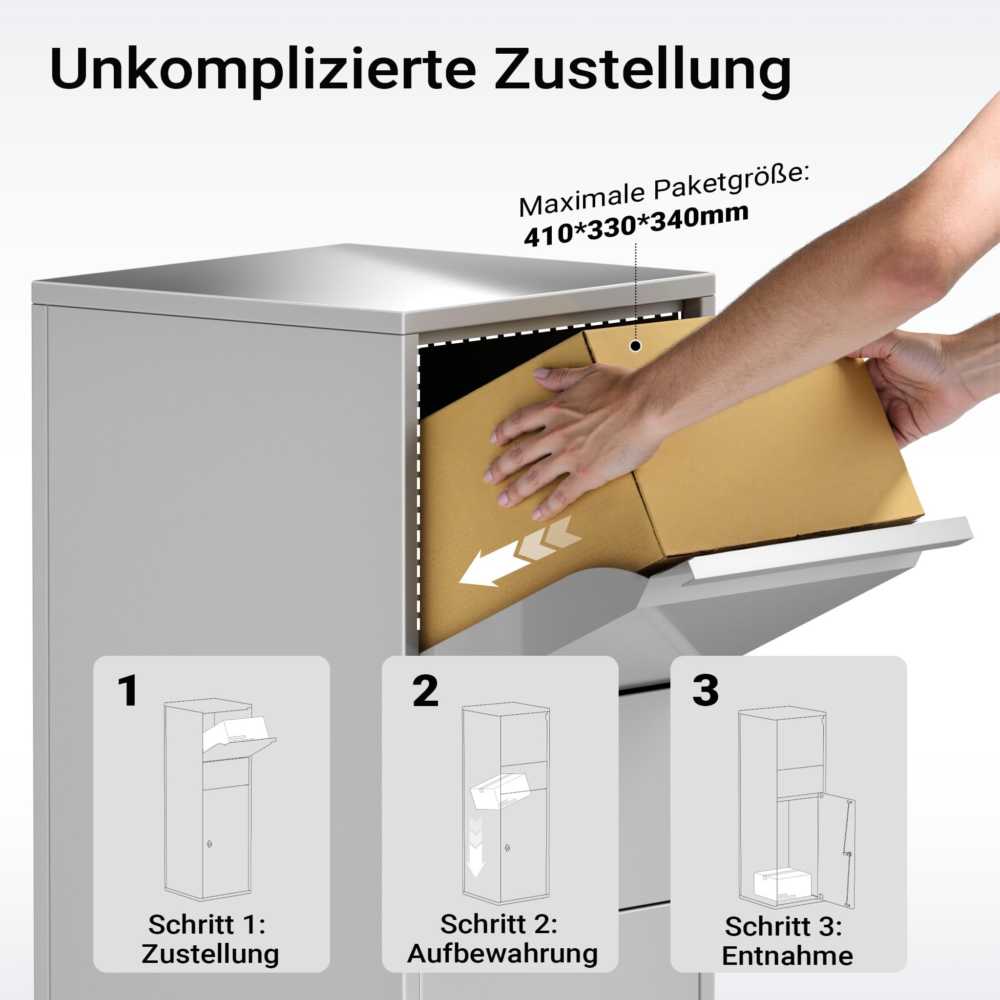 Wiltec Paketkasten silberfarben 460 x 450 x 1400 mm Paketbox Standbriefkasten