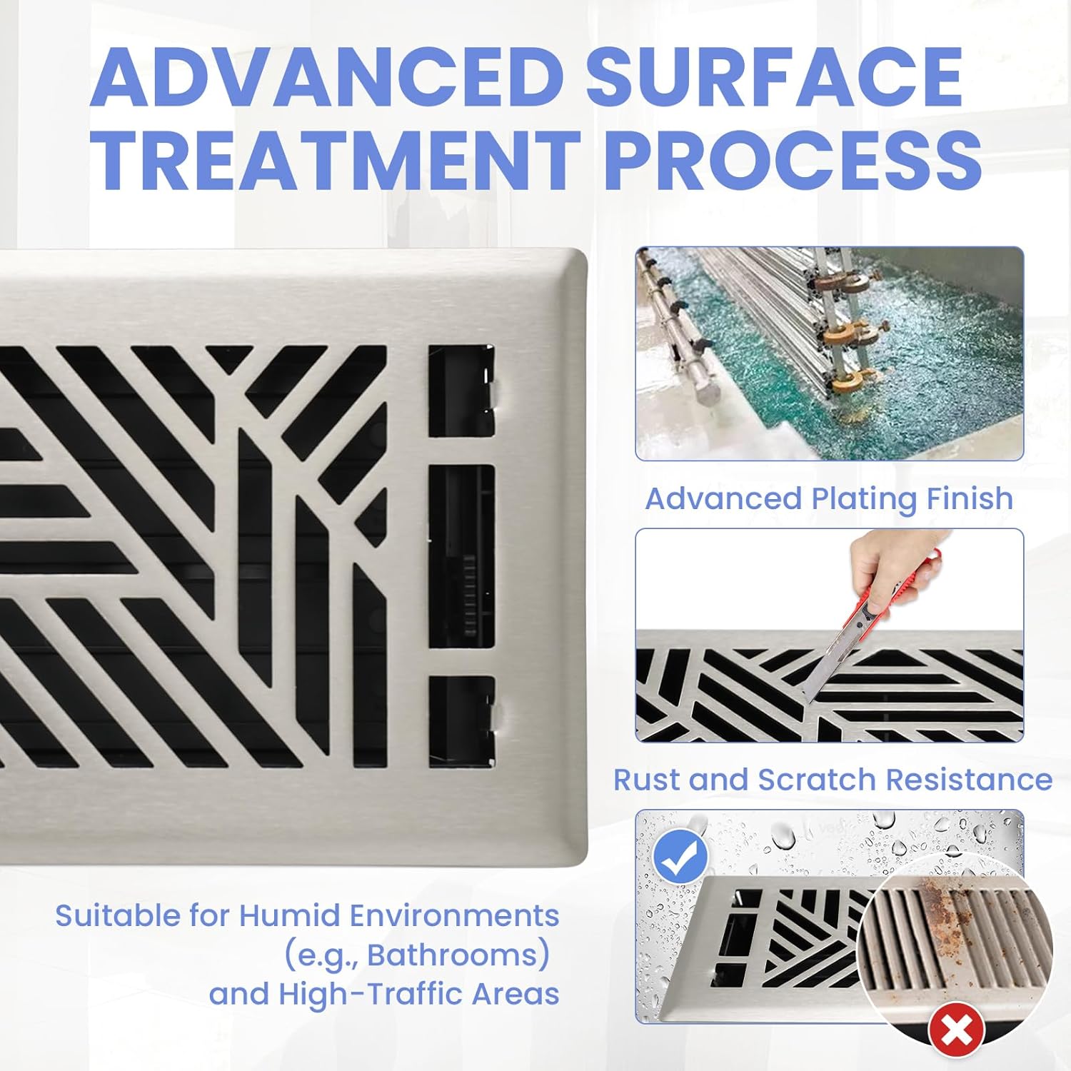 4x10 Inches Heavy Duty Walkable Floor Register Easy Adjust Air Supply Lever Floor Vents - Brooklyn Design - Vent Cover for Home Floor - Satin Nickel - Image 3