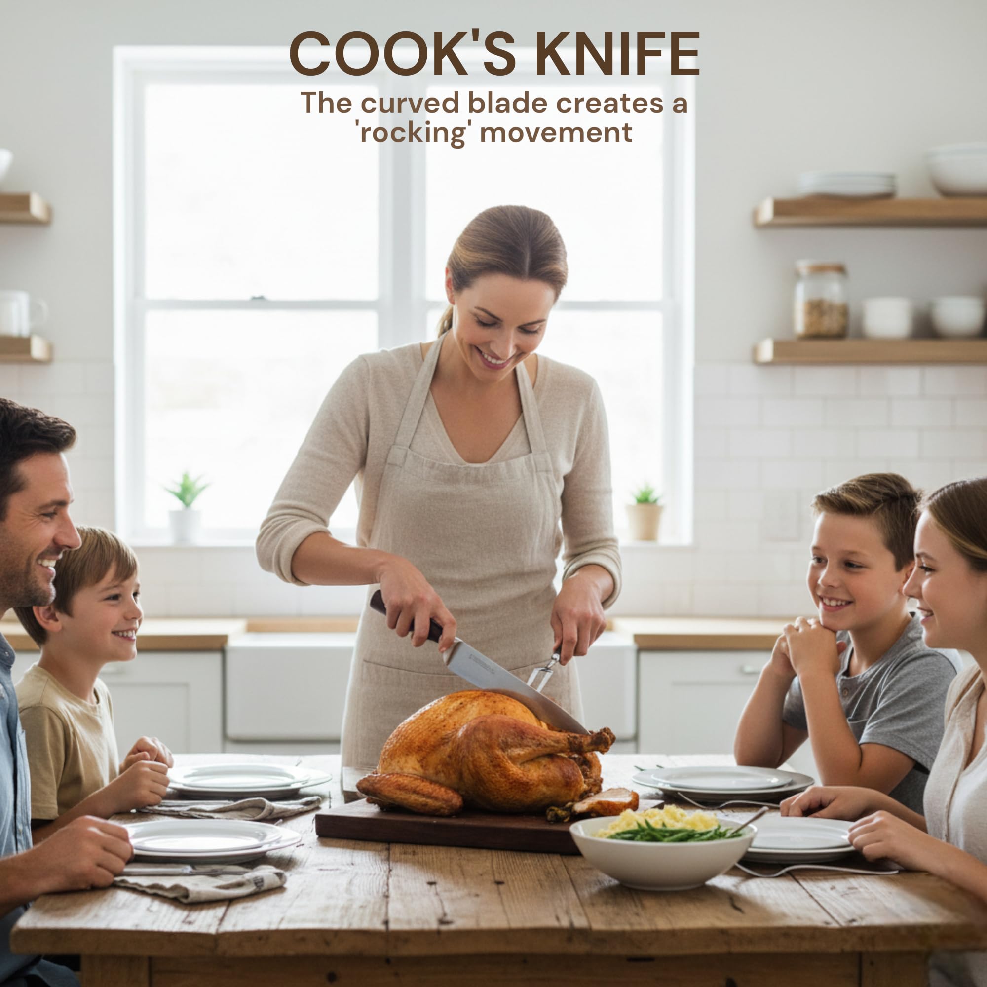 Royal Swiss Juego de 6 cuchillos con bloque de cuchillos y afilador de cuchillos – Cuchillos de cocina de acero inoxidable con mango de madera – Juego de cuchillos de cocina profesional marrón