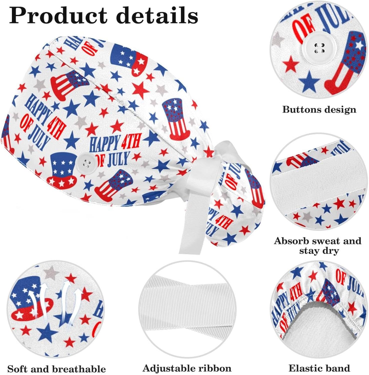 Scrub Caps for Women with Adjustable Ponytail, Fun Pattern Surgical Caps