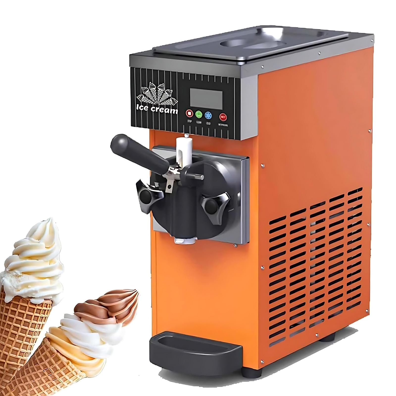Weicne Orange 450W Single Flavor Soft Serve Ice Cream Machine, Countertop Soft Ice Cream Maker, 55-65 Units/H,One-Click Cleaning, For Bars, Coffee Shop, And Supermarket