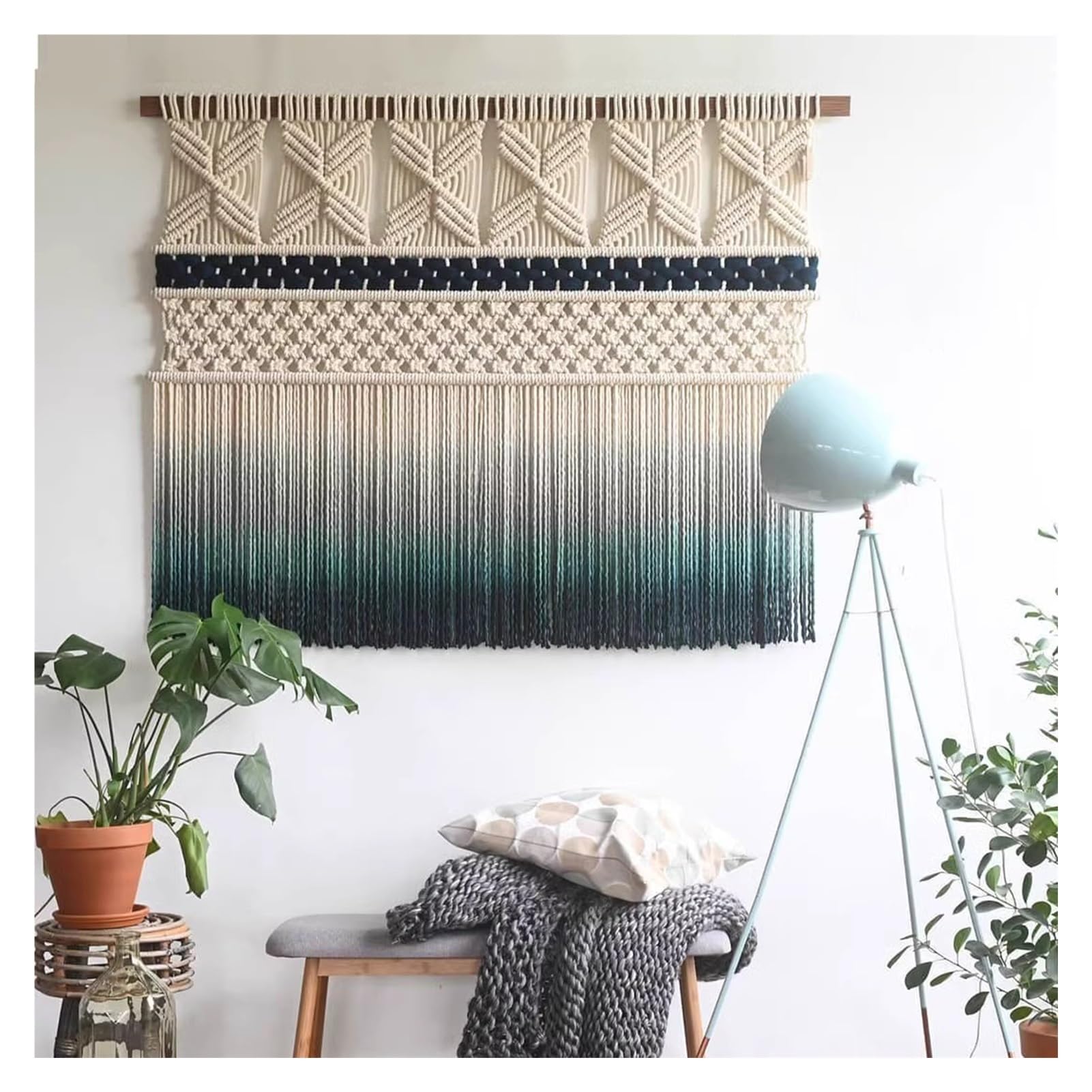 Makramee Wandbehang Makramee-Wandbehang-Set, Baumwolle, Handgefertigt, Tauchgefärbt, Wanddekoration, Wandteppich, Breite Gewebte Wandkunst, Für Heim- Und Raumdekoration(100 cm/39.37 in x 90 cm/35.43 i