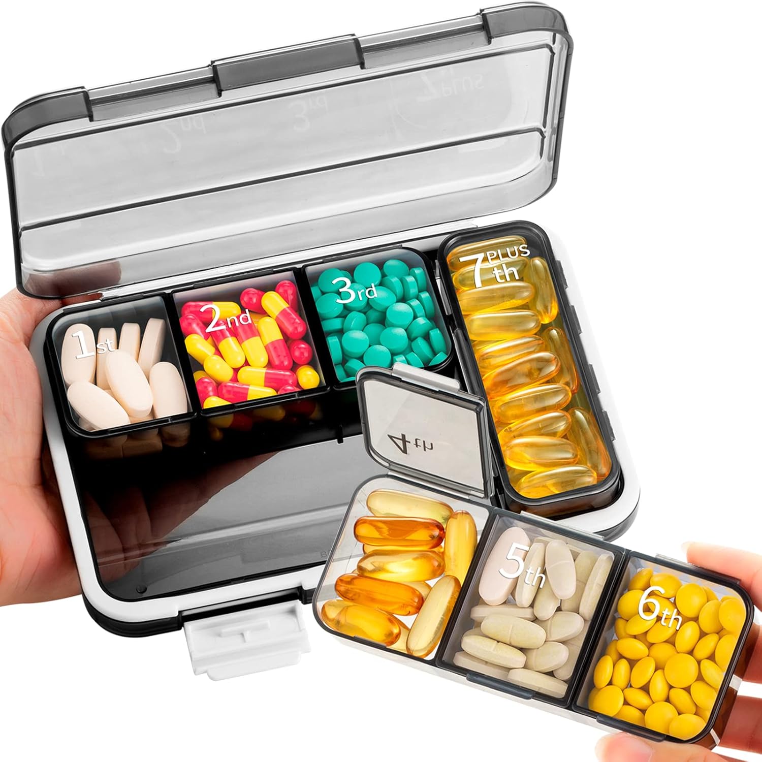 Daily Pill Organizer, Large 7 Compartments Pill Box, Portable Travel