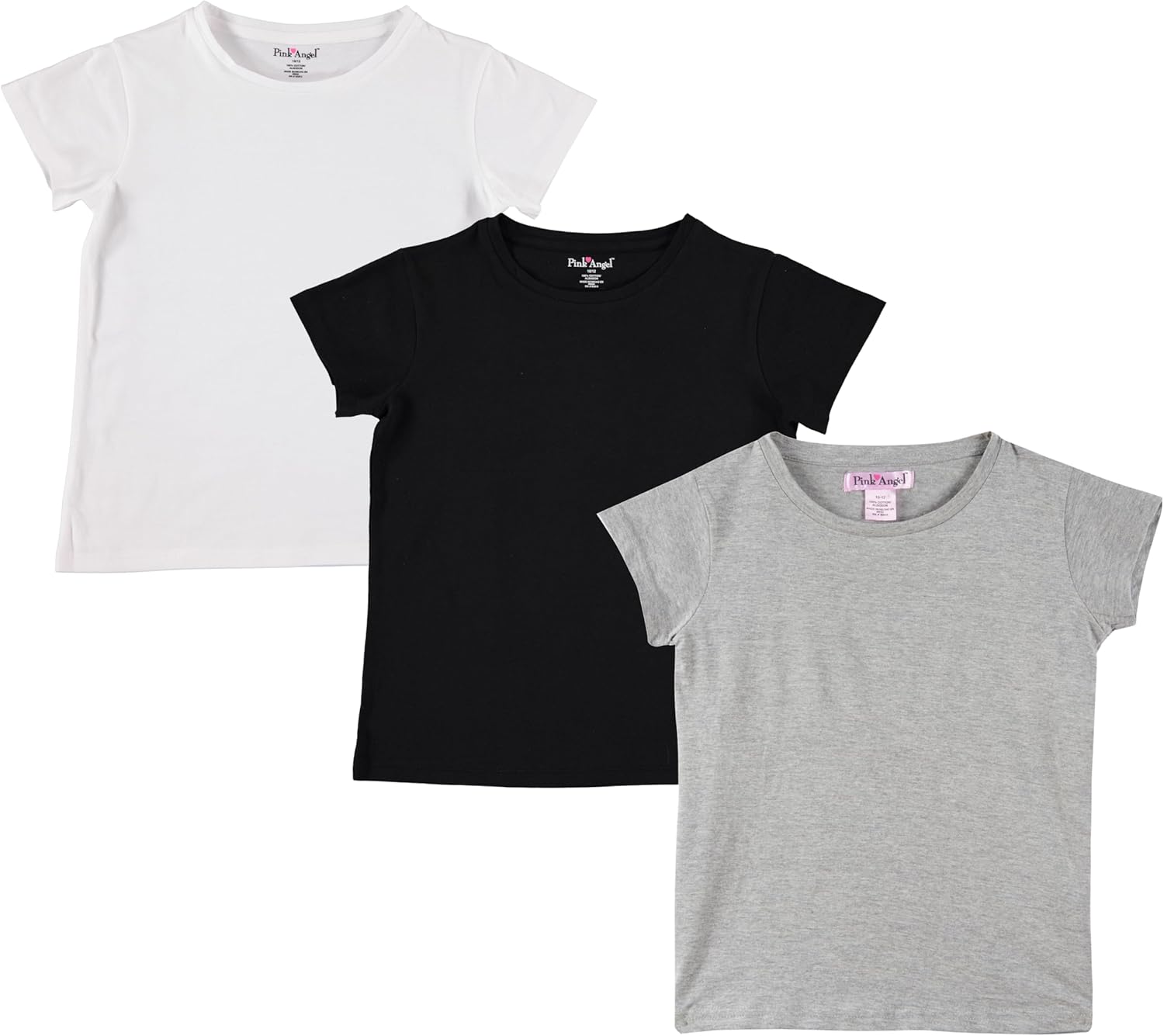 Pink Angel Girls' 3-Pack T-Shirts: Premium Cotton Comfort and Style for School, Play, Camp. Sizes 4 to 16, Tee Shirt 3-Pack