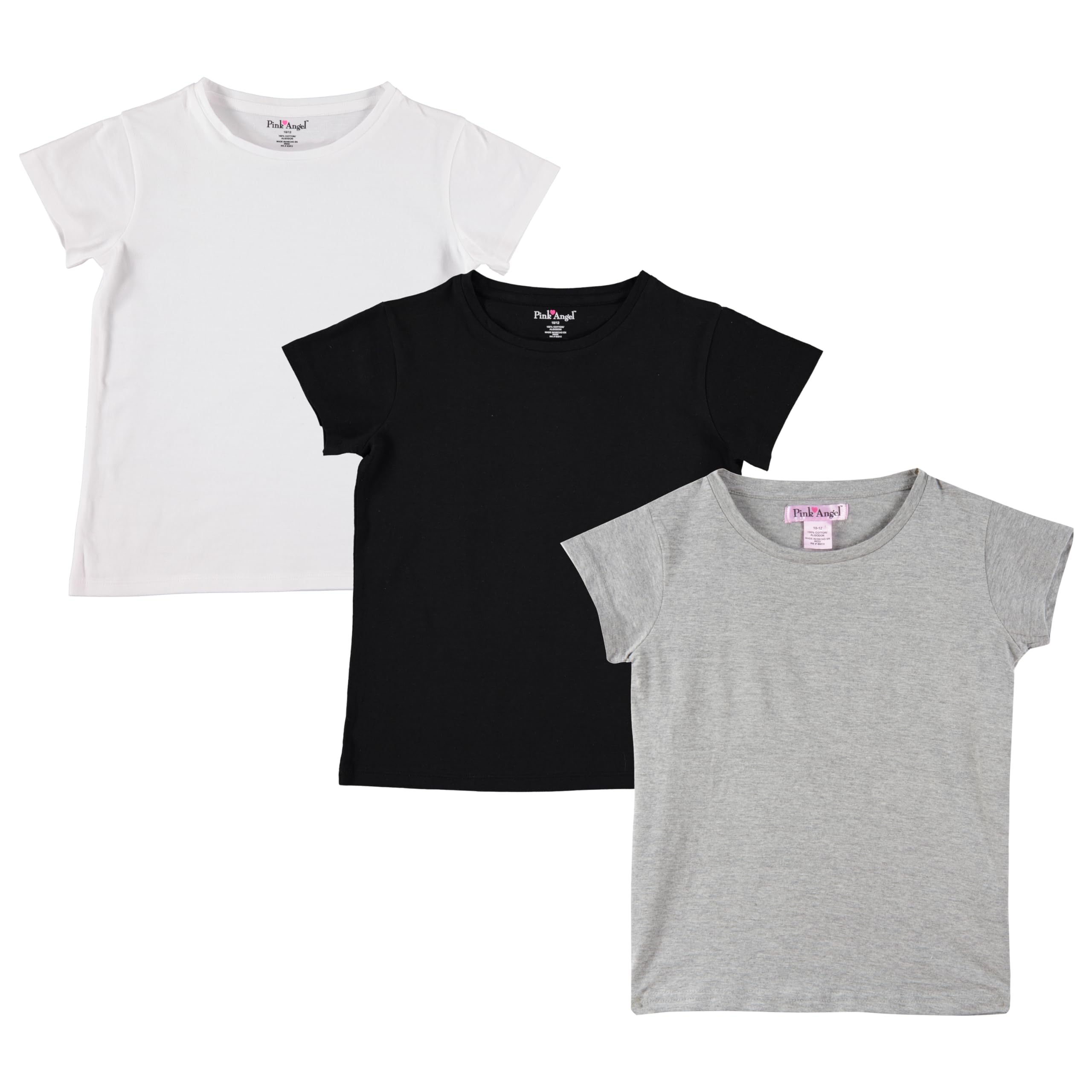 Pink Angel Girls' 3-Pack T-Shirts: Premium Cotton Comfort and Style for School, Play, Camp. Sizes 4 to 16, Tee Shirt 3-Pack