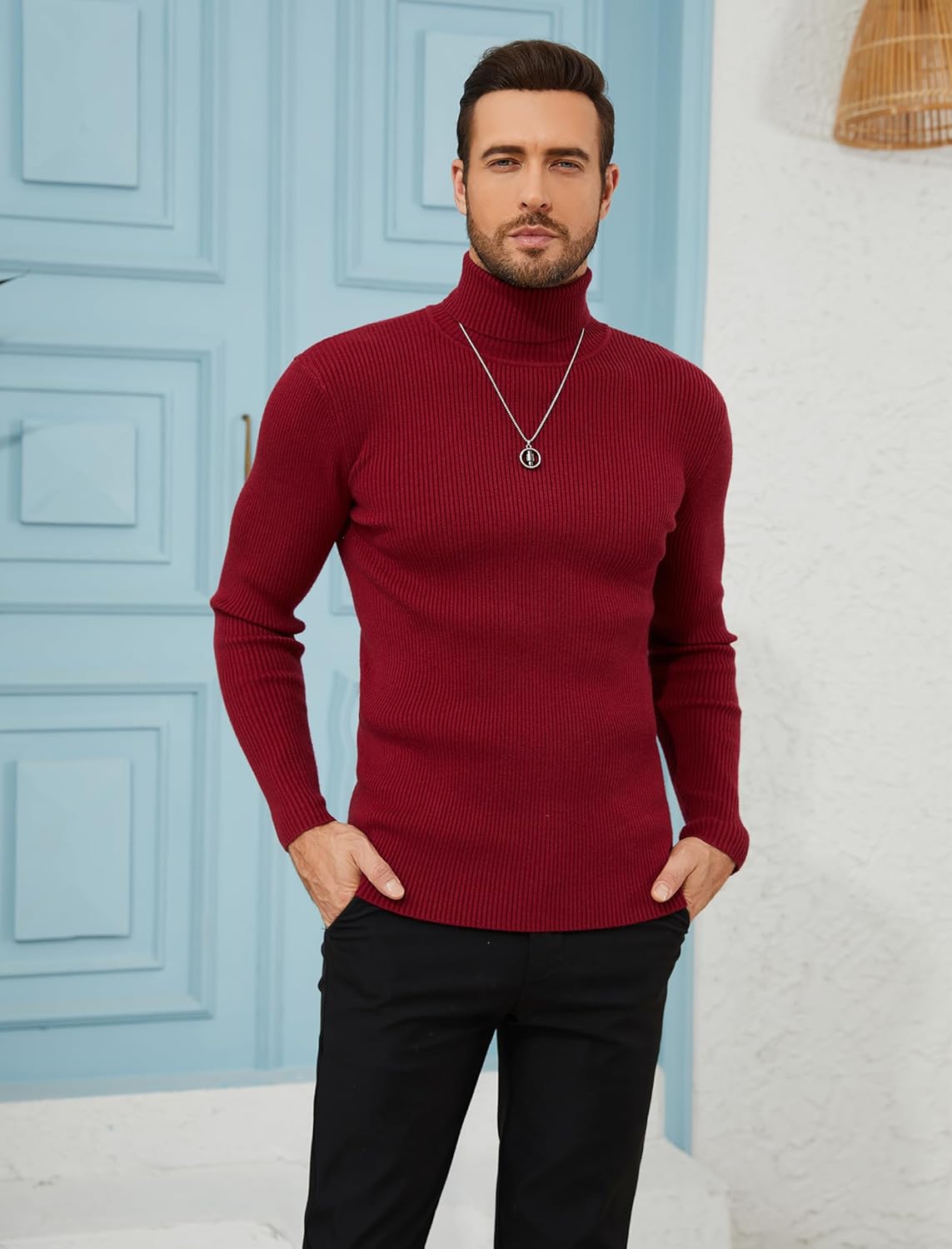 Men's Slim Fit Turtleneck Sweater Casual Cable Ribbed Pullover Knitted Sweaters - Image 2