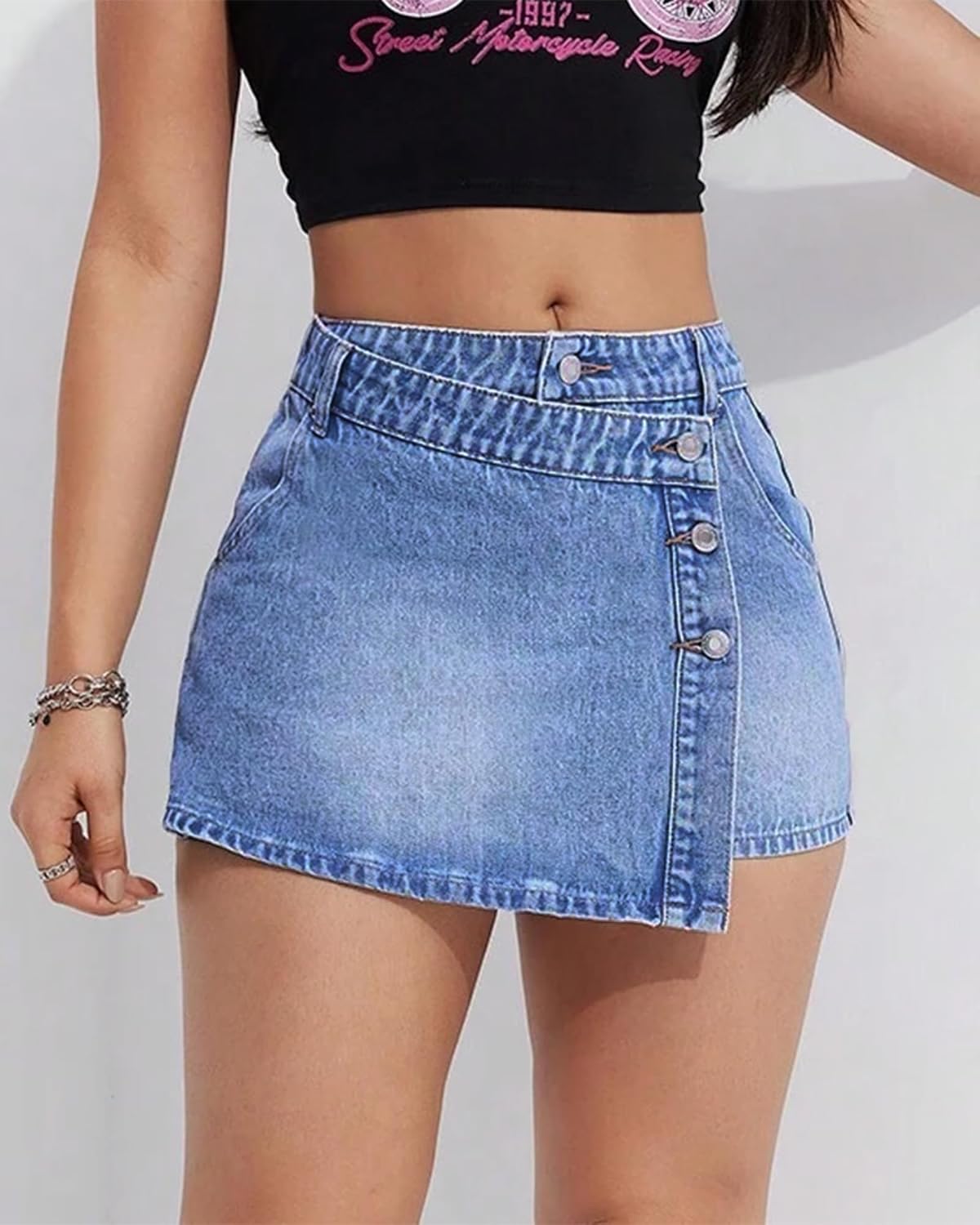Women's Denim Mini Skirt Non-Stretch Classic Short Jean Skirt Vintage High Waist A-Line Fit. - Image 6