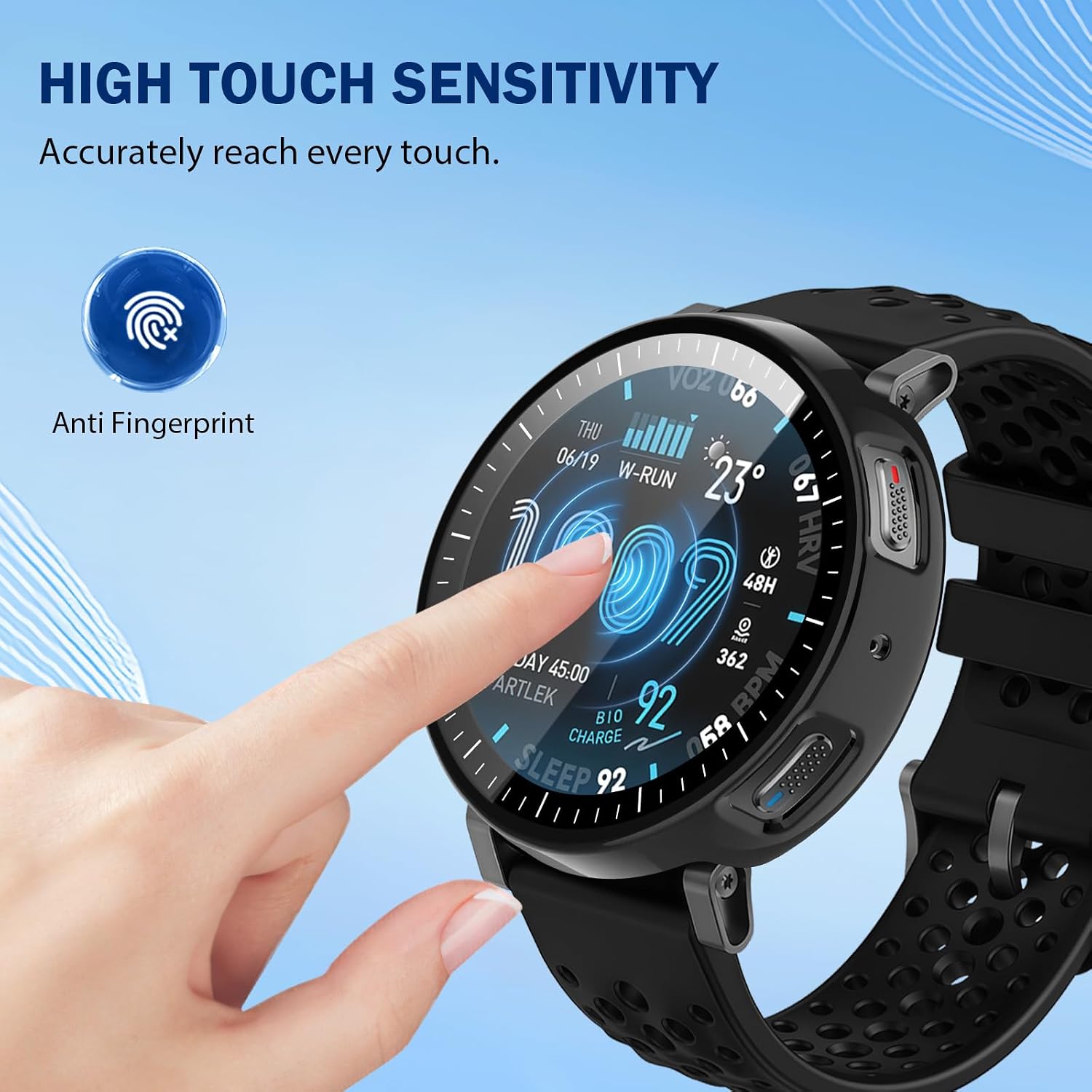 [2 Pack] Riwoauoo Smartwatch Screen Protector Cases for Amazfit Active Max, Hard PC Bumper Case with Full Coverage HD Anti-Scratch Tempered Glass Face Cover and Scale Bezel for Women Men-Black+Clear