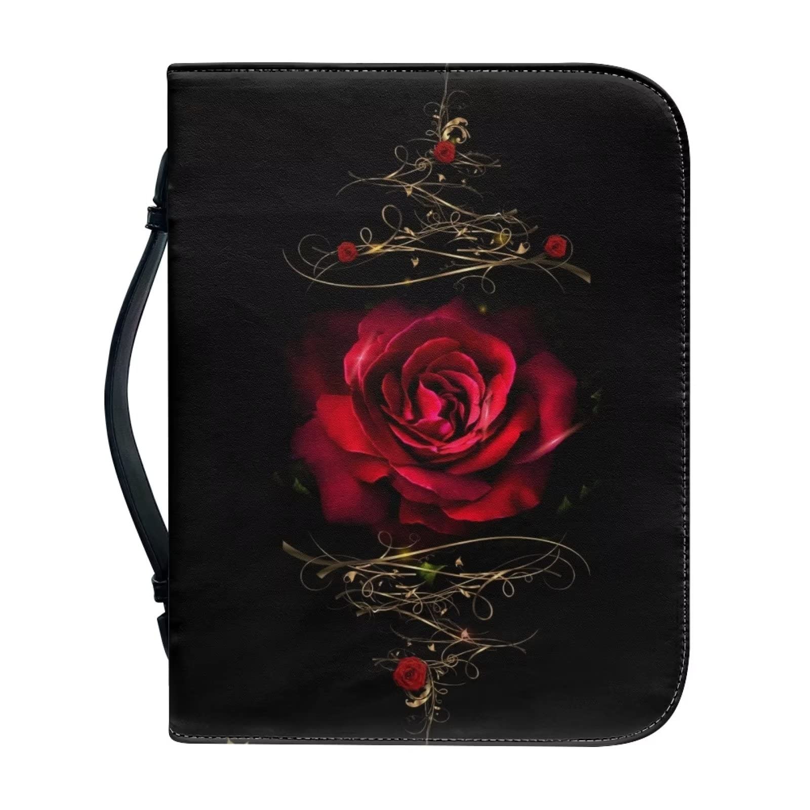 Talayituse Personalized Faux Leather Bible Cover for Men Women Christian Bible Case with Handle Carrying Book Case Bible Bag, Red Rose Floral, L โ image 1