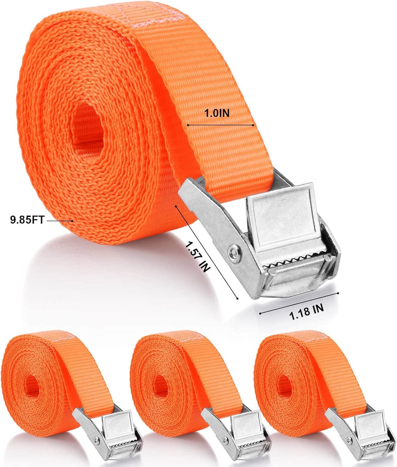 4-Pack Lashing Straps (1in x 10ft) - Cam & Ratchet Straps for Kayaks, Motorcycles, Trailers, Roof Racks & Car Tie Downs - Up to 600lbs