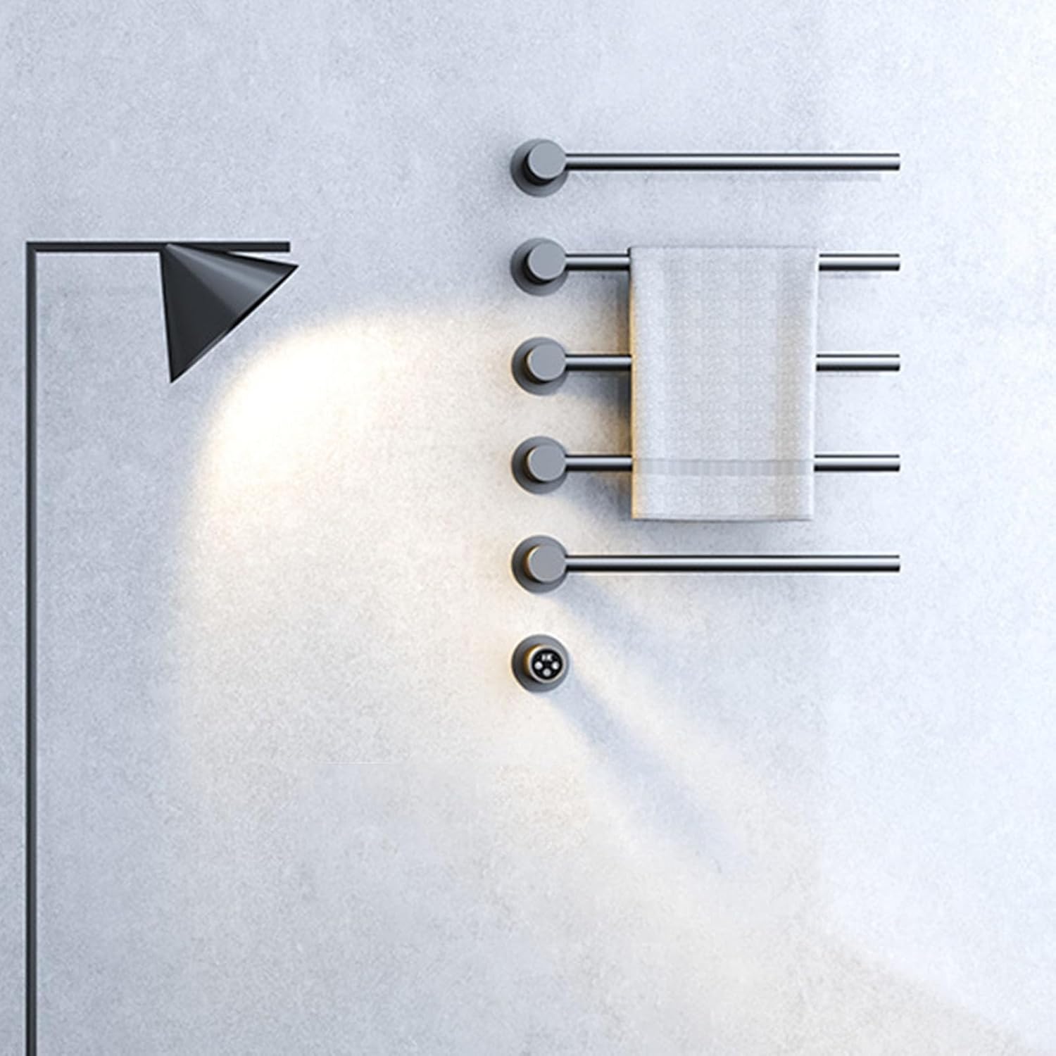 Gray Heated Towel Rack with Intelligent Touch Screen Timer Wall-Mounted Brass Drying Rack for Bathroom 5 Rods Fast Drying & Energy Efficient