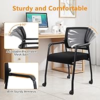 Vista 5 de Sillas de sala de espera con ruedas, respaldo de malla ajustable, silla de escritorio con soporte lumbar ergonómico y cojín de asiento grueso