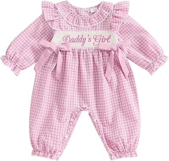 ملابس GOOCHEER للأطفال حديثي الولادة لفصل الخريف من Little Sis IM New Here، ملابس جمبسوت بأكمام طويلة من قماش رومبير منقوش منقوش على شكل فيونكة