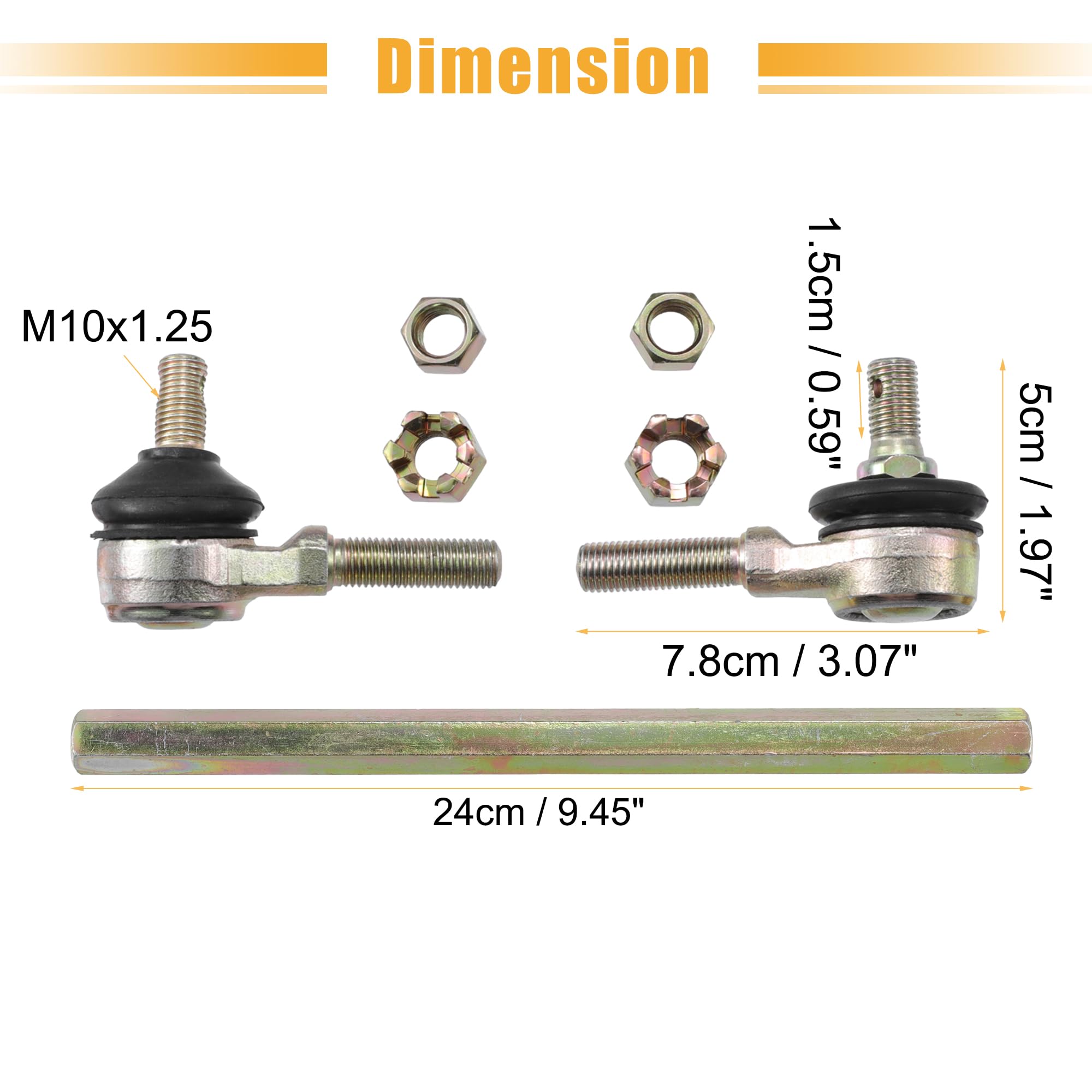 QUARKZMAN Kit De Rotule Biellette Direction Pour VTT Quad 2 Pièces | Filetage M10x1.25, Longueur Filetage 1.5cm, Longueur Biellette 13.5cm, Taille Embout 7.8x5cm, Compatible VTT Quad 50cc-250cc