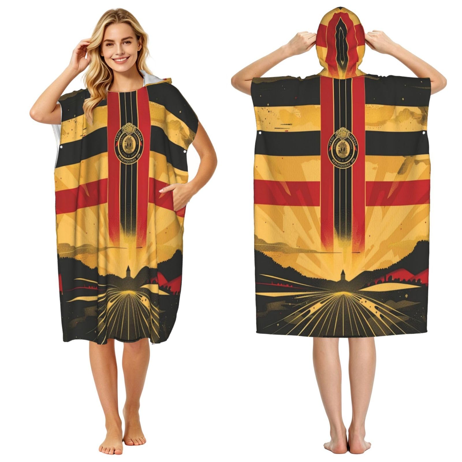 DTHKJNLSF Rhineland Palatinate State Flag Adult Hooded Beach Poncho Towel