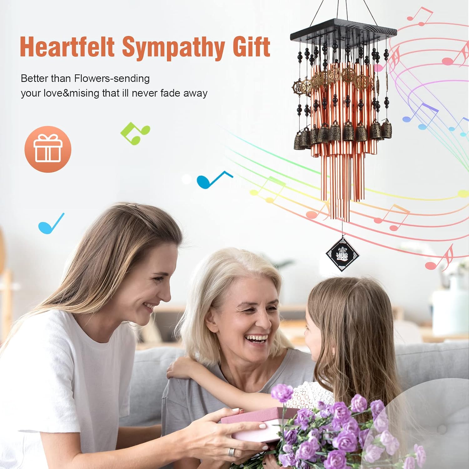 Wind Chimes for Outside, 30" Memorial Wind Chimes with 28 Pieces Tubes and 16 Copper Bell for Garden, Patio,Window Hanging Decoration, Bronze Memorial Sympathy Gifts for Mom