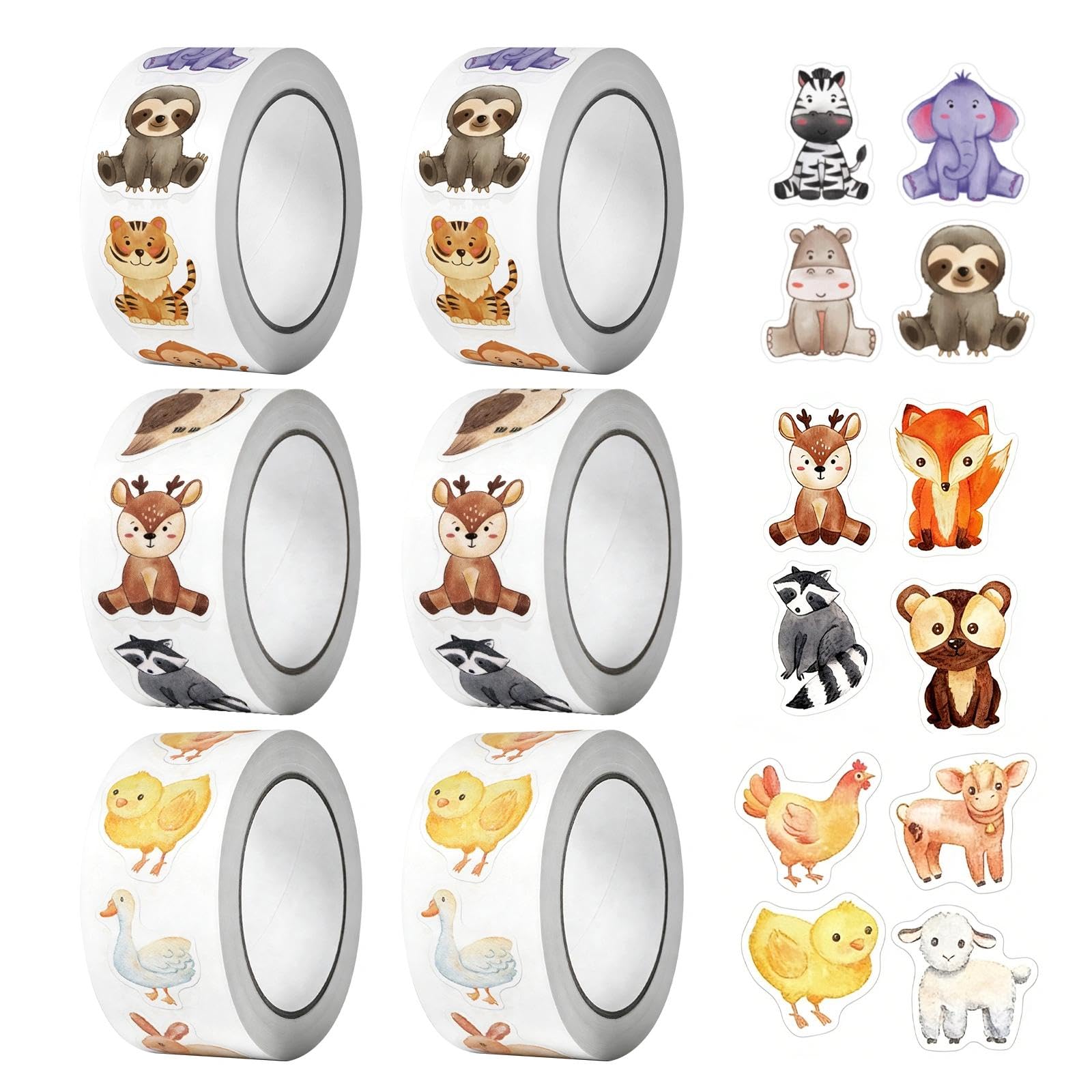 3000 Pcs Animal Stickers, Reward Sticker Roll with Beast, Poultry & Wildlife Designs, Party Favor Stickers for Water Bottle, Laptop, Phone, Skateboard, Computer & Car, for Journaling DIY & Gift Giving