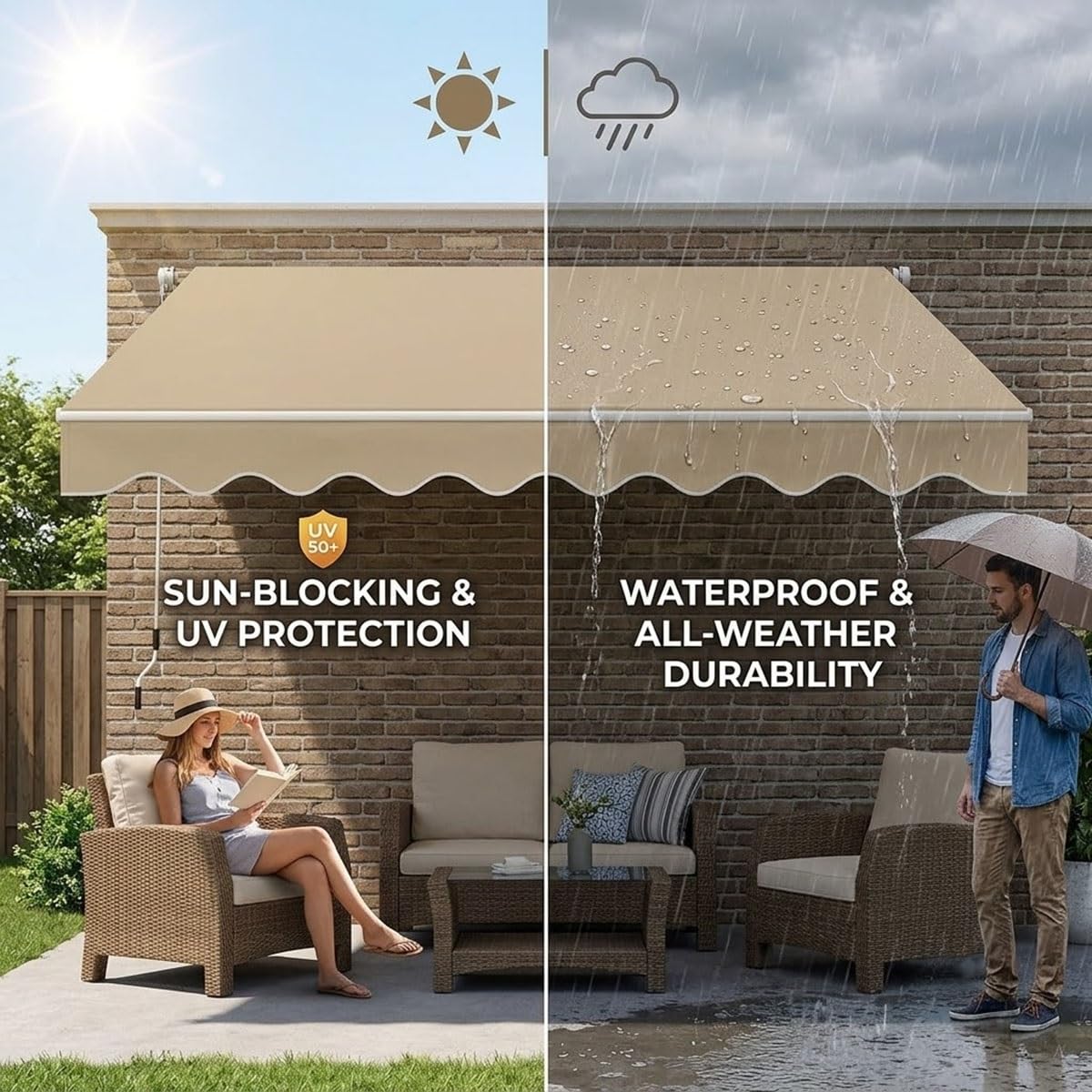 Toile de Remplacement pour Store Banne Rétractable, Tissu Imperméable et Anti-UV, Toile de Rechange pour Auvent de Terrasse Extérieur Protection Solaire Jardin, Toile Seule