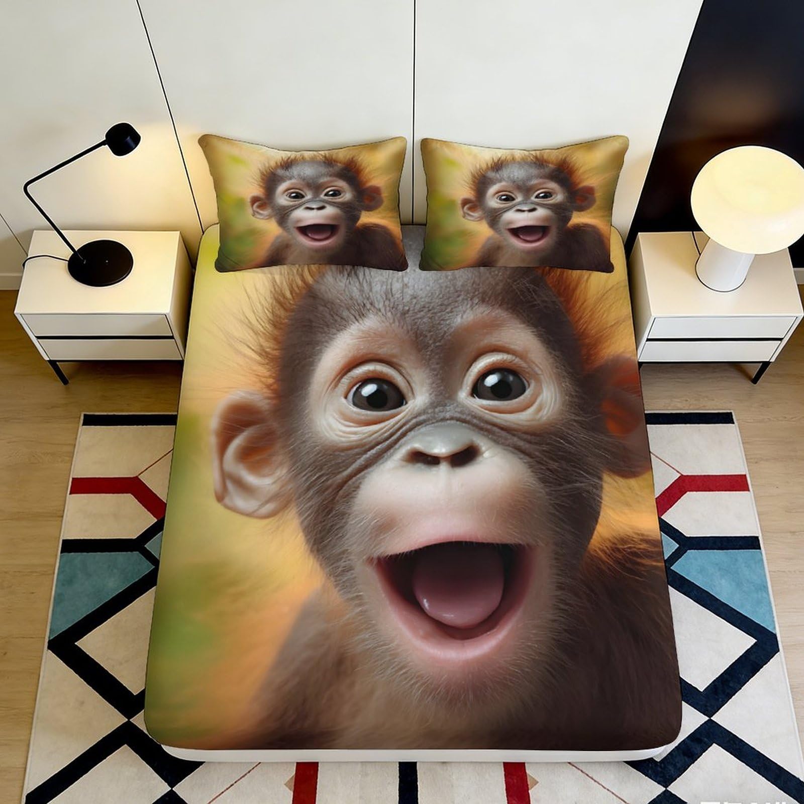 3D Printed Elephant Fitted Sheet Microfiber Non-Slip Deep Pocket Elephant Mattress Fitted Cover Bedroom Washable Full Wrap 160x200x25cm