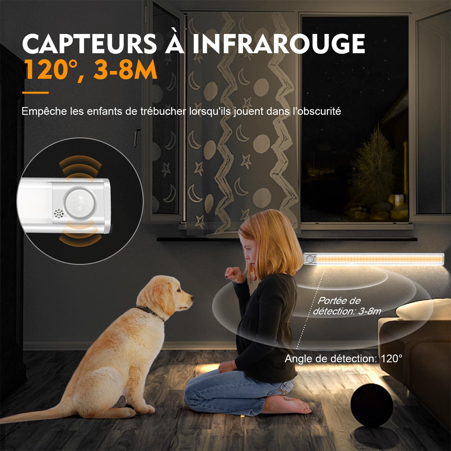 DFGOTOP 160LED Lampe Détecteur de Mouvement Intérieur Rechargeable USB, Lumière d'Armoire Capteur de Mouvement, Éclairage Intérieur Led avec Détecteur Lampe Placard Escalier Couloir Cuisines