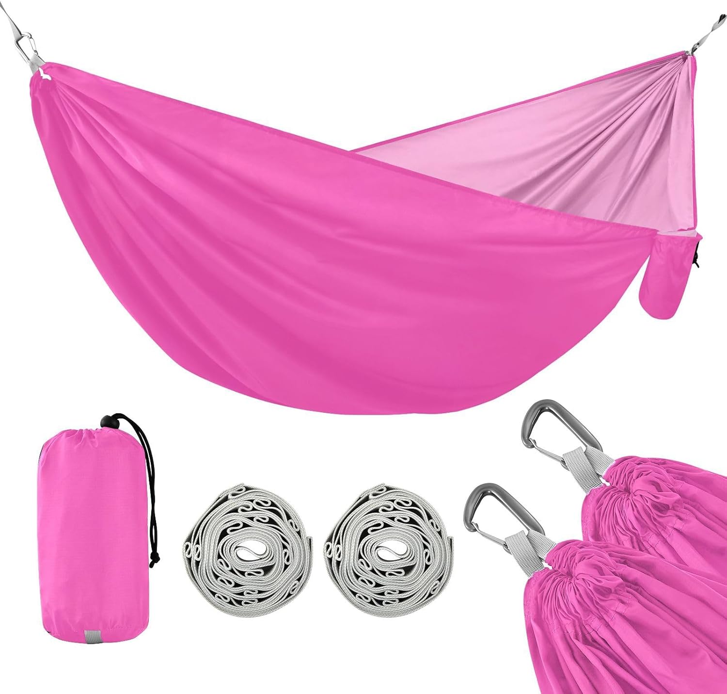 Fashion Pink Collapsible Camping Hammocks Double Hammocks with Travel Bag 114" x 54"