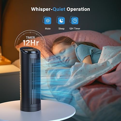 Miniatura 4 de Ventilador de torre sin aspas con 3 velocidades, 4 modos AI, normal, natural, sueño, ventilador de mesa con oscilación de 80, pantalla táctil +