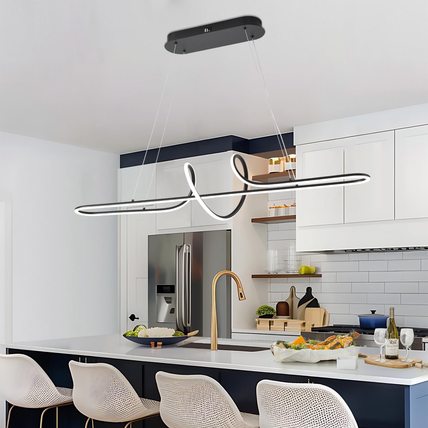 EMBRING Luminaria LED, Lustre Moderno de 100 cm (39,4 pulgadas) con Control Remoto, Dimmable, Lustre Negro para Comedor, Altura Ajustable 45W, Hecho en Aluminio, Estilo Contemporáne