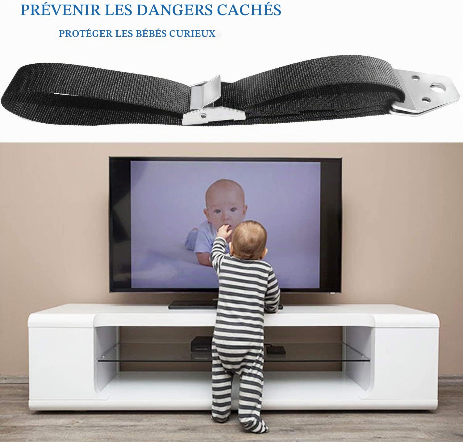 BOOTWO Lot de 2 Sangles Anti-basculement pour Meubles et TV Sécurité Bébés Enfants Réglables