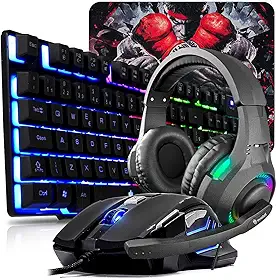 Evolut Kit Gamer Completo com Teclado LED RGB ABNT2 7 Mouse Gamer 3200 DPI 7 Cores Headset Gamer com Microfone Mousepad Speed para PC e Notebook