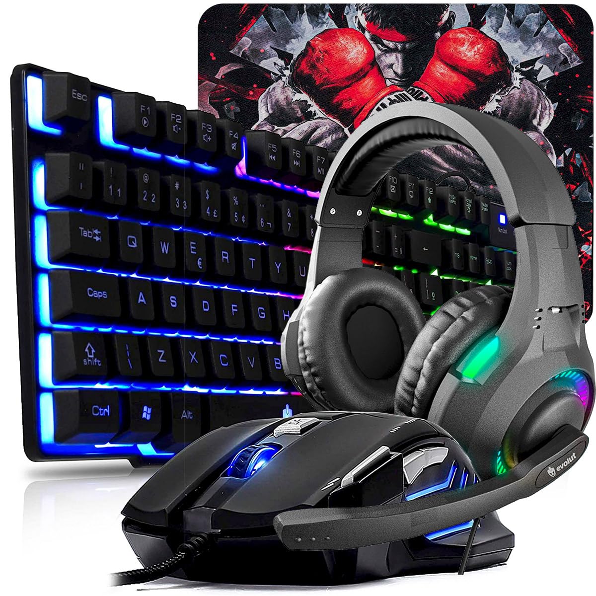 Evolut Kit Gamer Periféricos Teclado Led RGB + Mouse led 7 Cores ...