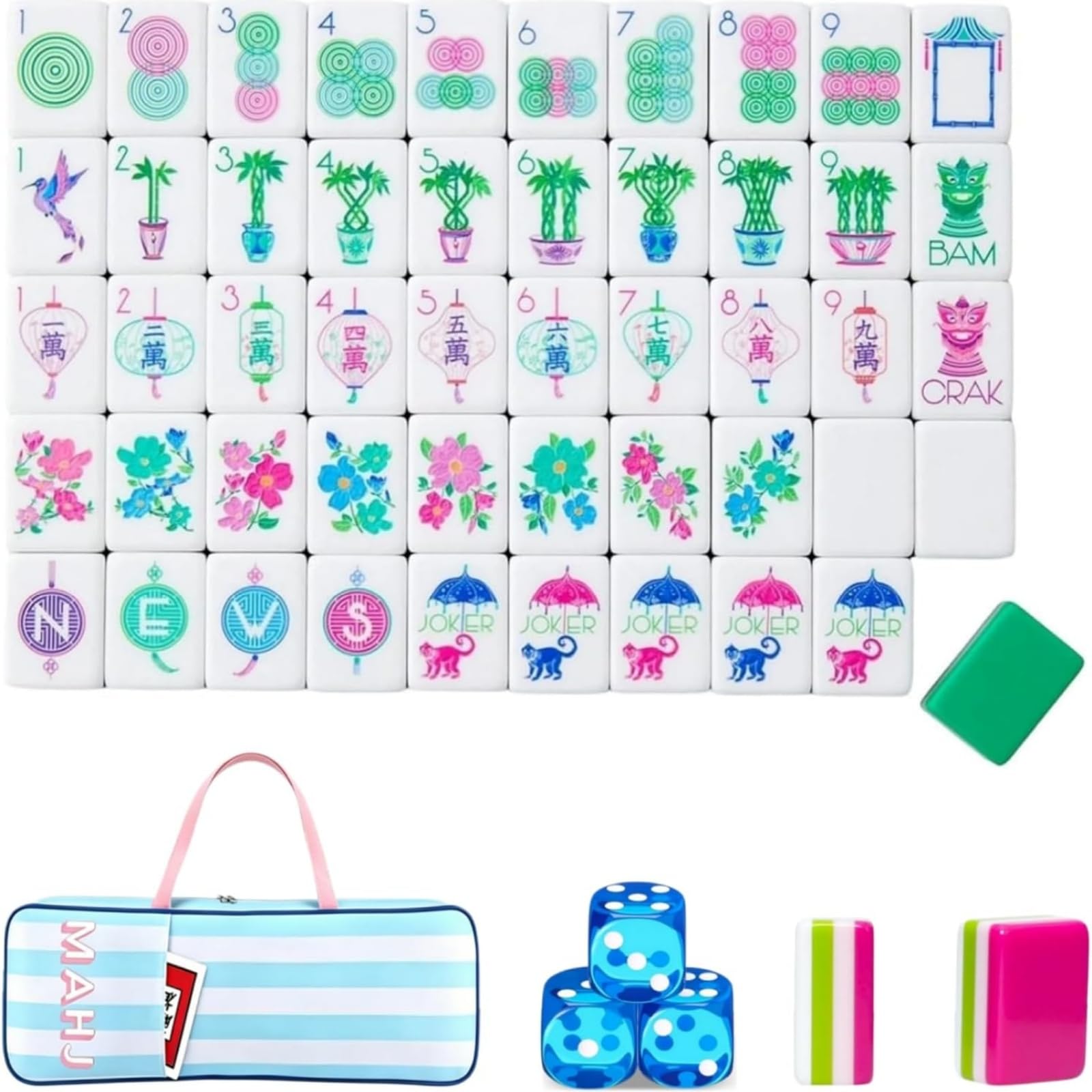 Pealeaf 4 Layer Mahjong Tiles Set - Complete American Mahjong Tiles Set with 160 Acrylic Tiles and Carrying Bag, Full Size Strategy Board Game for Adults, Family Game Nights and Social Play (K)