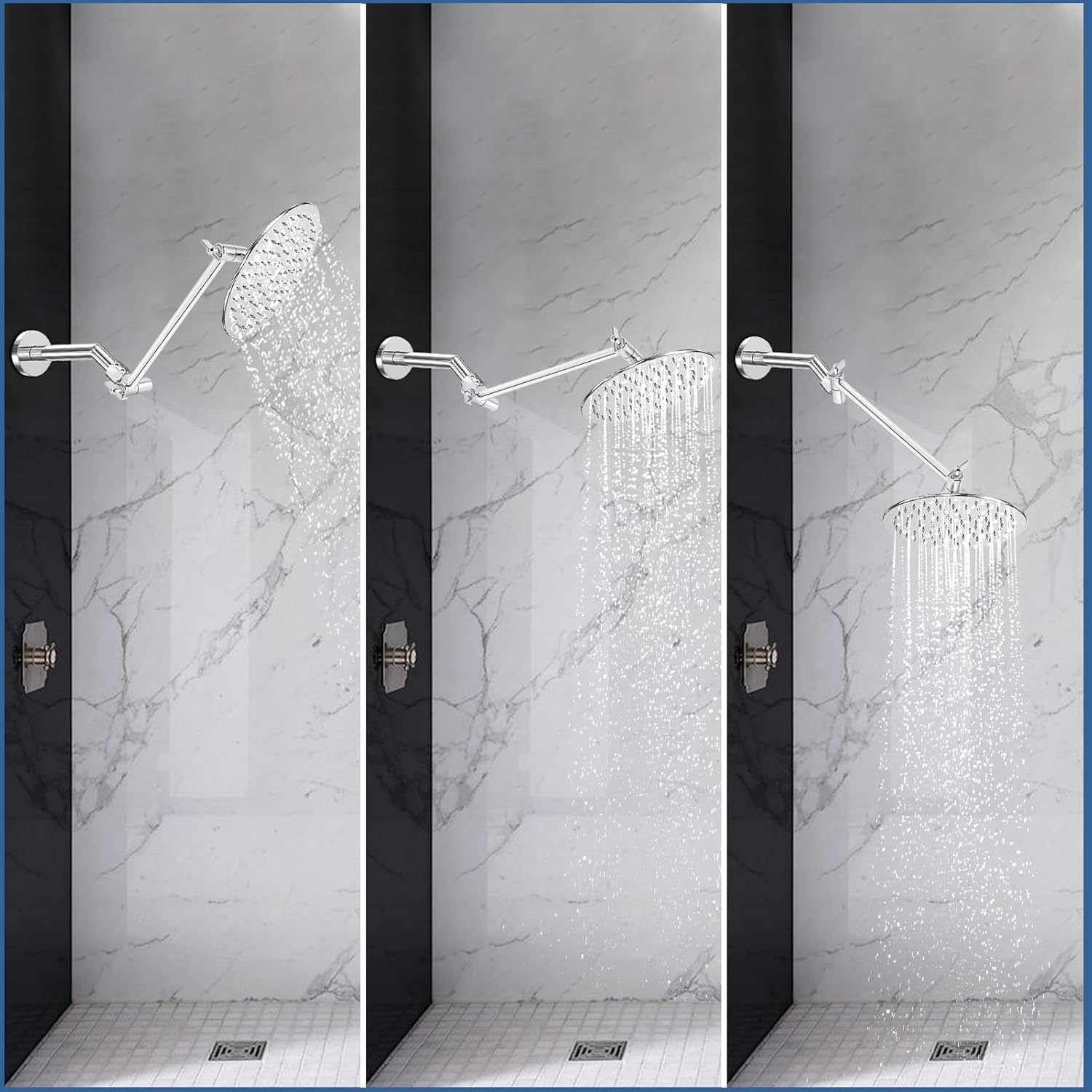 Stainless Steel Shower Extension, 10 Inch Adjustable Shower Extender Arm, for Rain Handheld Shower Shower (Silver)