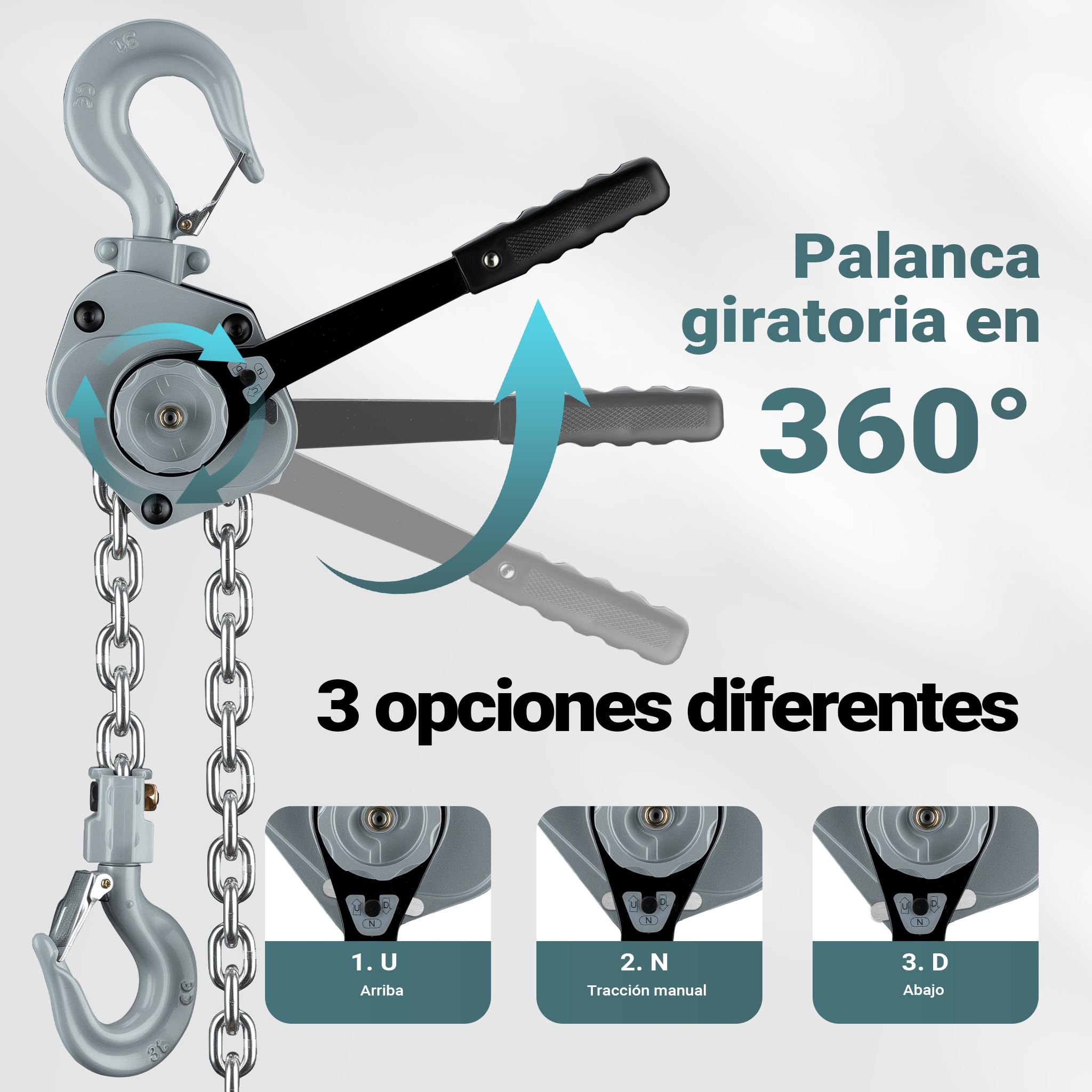 Wiltec Mini polipasto de palanca 3 t con cadena G100 y carcasa de aluminio cabrestante manual de 1,5 m de elevación sistema de freno y engranaje reductor para mayor seguridad y facilidad de uso