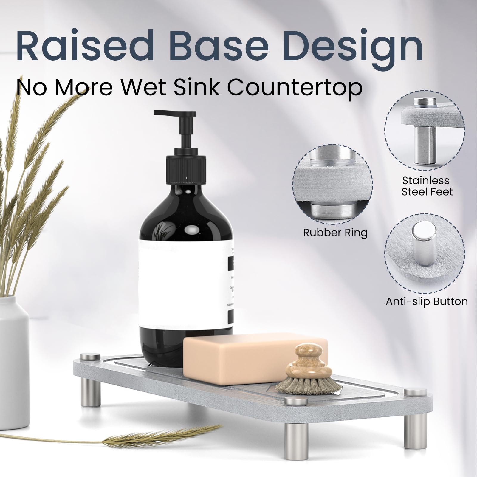 ARTLEO Stainless Steel Sink Caddy Organizer With Diatomite Stone Trays - Fast Drying Sponge & Brush Holder For Kitchen - View #11