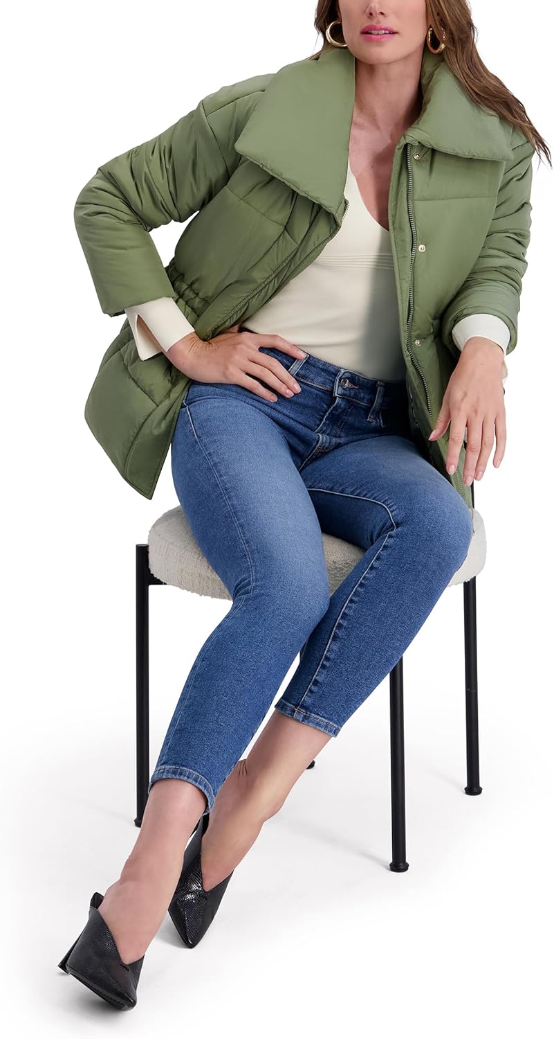 kensie womens Outerwear Envelope Collar Crinkle Fabric Anorak Puffer Jacket - Image 4