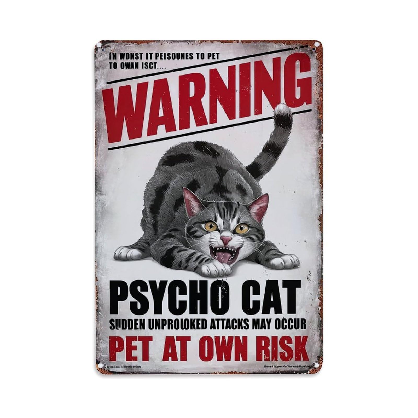 Jdfenggu Vintage Warning Psycho Cat Attack Risk Retro Metal Tin Sign, Decor Art Poster For Bar, Home, Man Cave, Kitchen, Laundry Room Gift 8X12inch