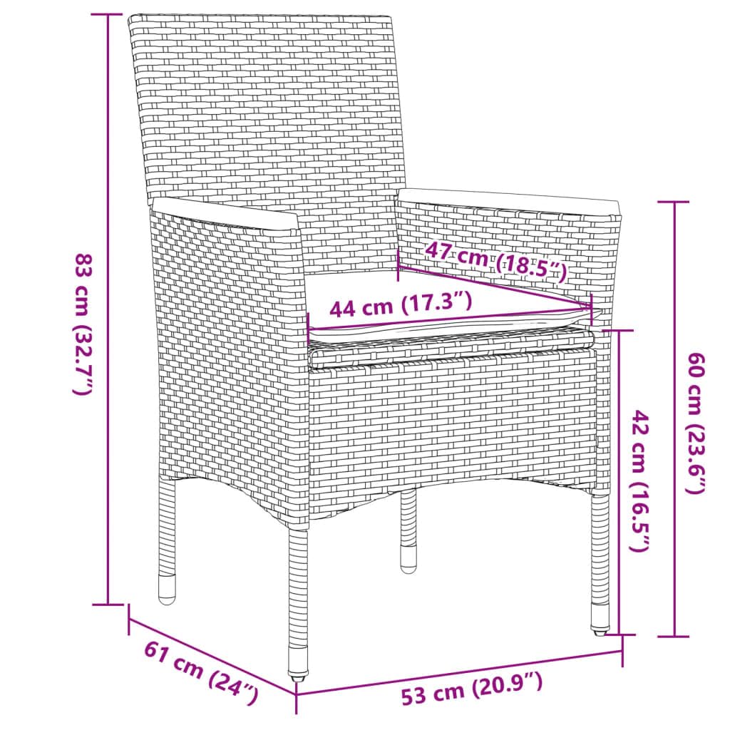 Set da 3 pezzi, grigio con cuscini in polyrattan e legno di acacia, per giardino, balcone o terrazza