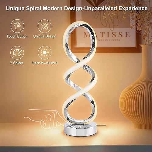 Miniatura 3 de Moderna lámpara de mesa RGB en espiral, lámpara de noche regulable táctil, 7 colores, 10 modos de luz, lámpara de mesa de diseño en espiral, lámpara