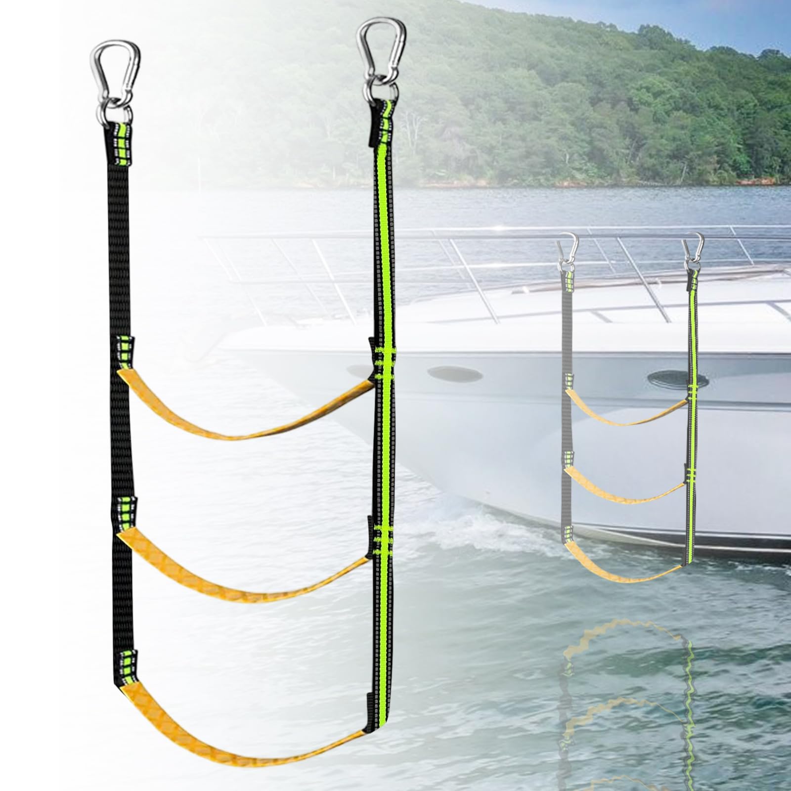 3-Step Folding Rope Boat Ladder, Lightweight Portable Climbing Assist Boarding Ladder for Inflatable Boat, Pontoon, Sailboat, Kayak, Motorboat, Canoeing, 98 cm