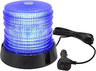 Blue LED Flashing Beacon, 60-LED 16 Modes Blue Warning Emergency Safety Light, 12/24V Waterproof 360 Rotating Car Roof Beacon Strobe Light for Trucks Forklift Snow Plow Golf Cart