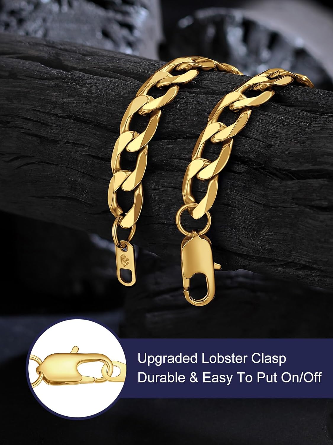 Bandmax Cuban Link Bracelet 9mm Black/Silver Tone/ 14K Gold Plated Stainless Steel Chain Bracelets for Men Women, 7.5/8.3 Inch Mens Wrist Bracelets Hip Pop Jewelry - Image 3