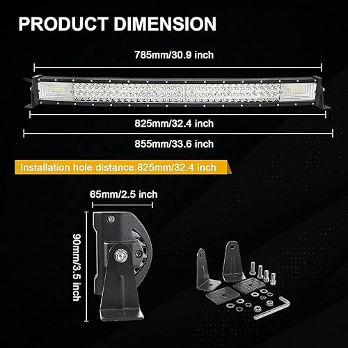 Miniatura 3 de RIGIDON Barra de luz LED curvada de 32 pulgadas y 405 W, barra de luz antiniebla de triple fila para conducción en todo terreno, luz de trabajo LED
