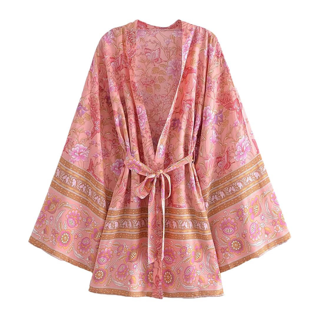 Rayon bawełniane okrycie styl plażowy vintage krótki szlafrok kwiatowy nadruk strój kąpielowy okrycie kobiety