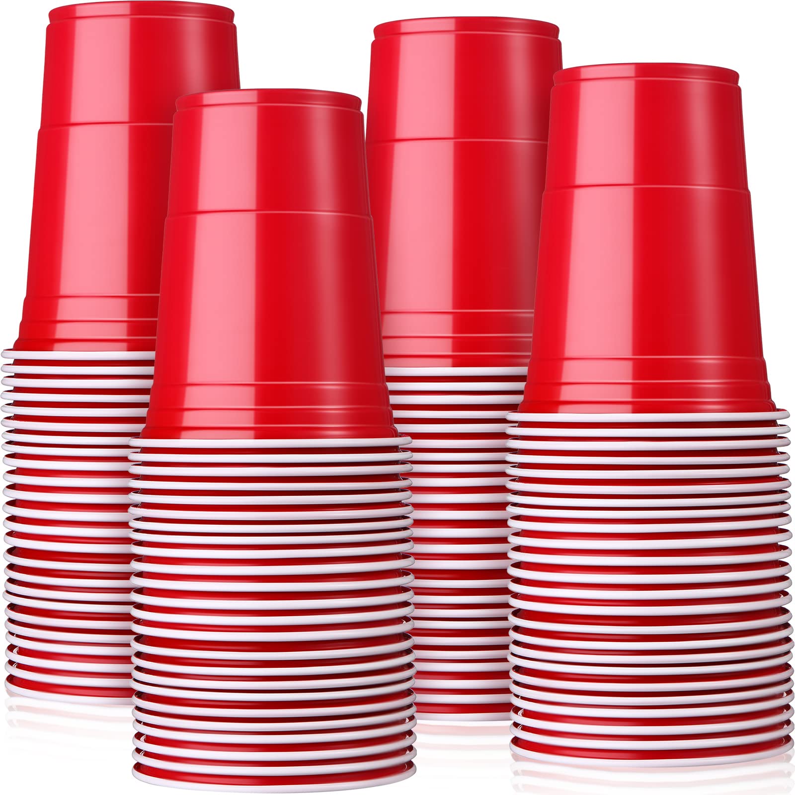Mimorou Red 200 Pack Plastic Cups Bulk for Christmas Party 16 oz Disposable Cup Stackable Plastic Party Beverage Drinking Tumbler Heavy Duty for Wedding Halloween Thanksgiving Birthday Baby Shower