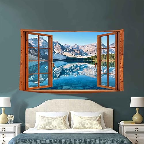 Vista 3 de Aidatain Tapiz de ventana de montaña, lago, bosque, escena, paisaje natural, para colgar en la pared, tapices grandes de franela de 40 x 30