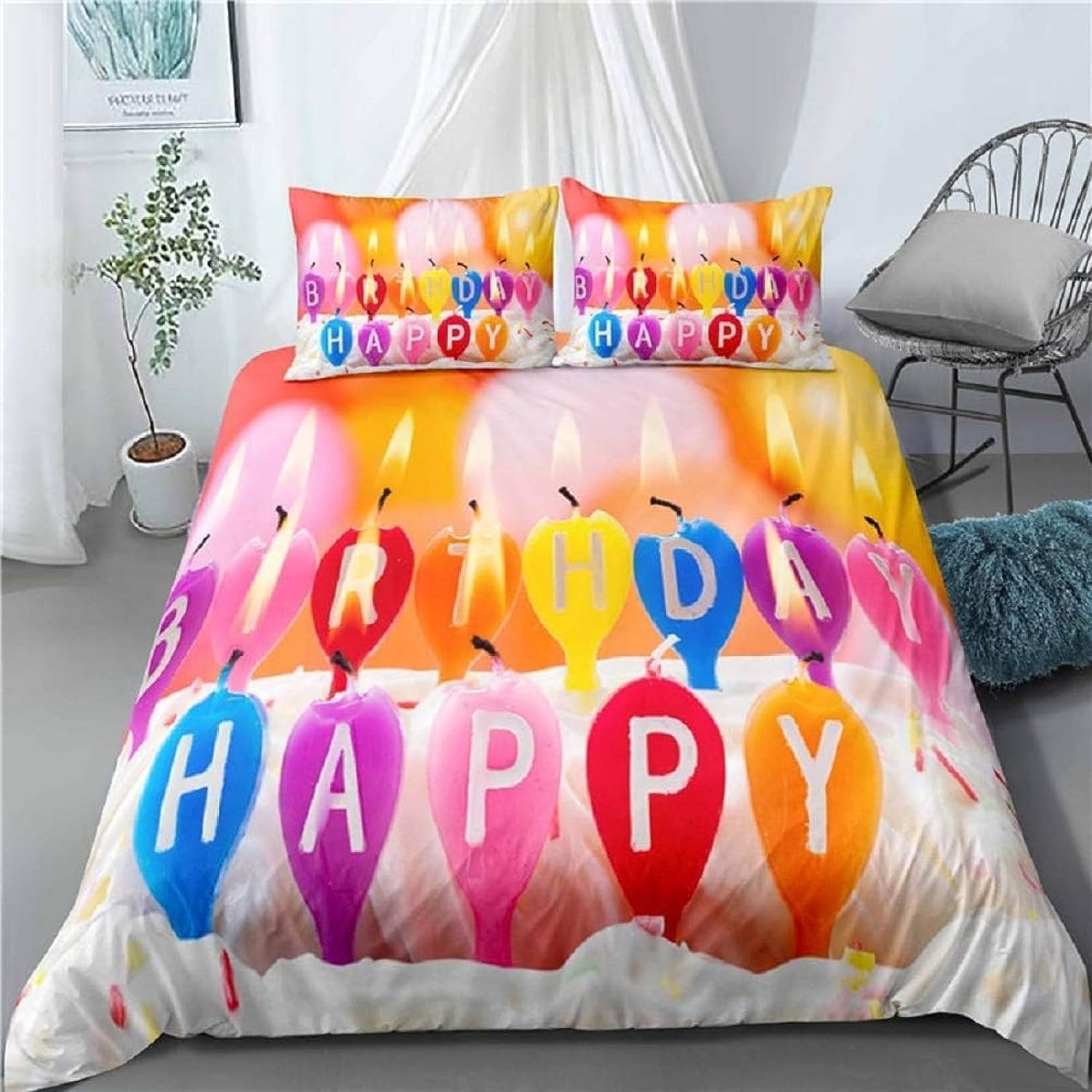 Housse de couette bougie parure de lit 2 personnes microfibre zippée sans glissement