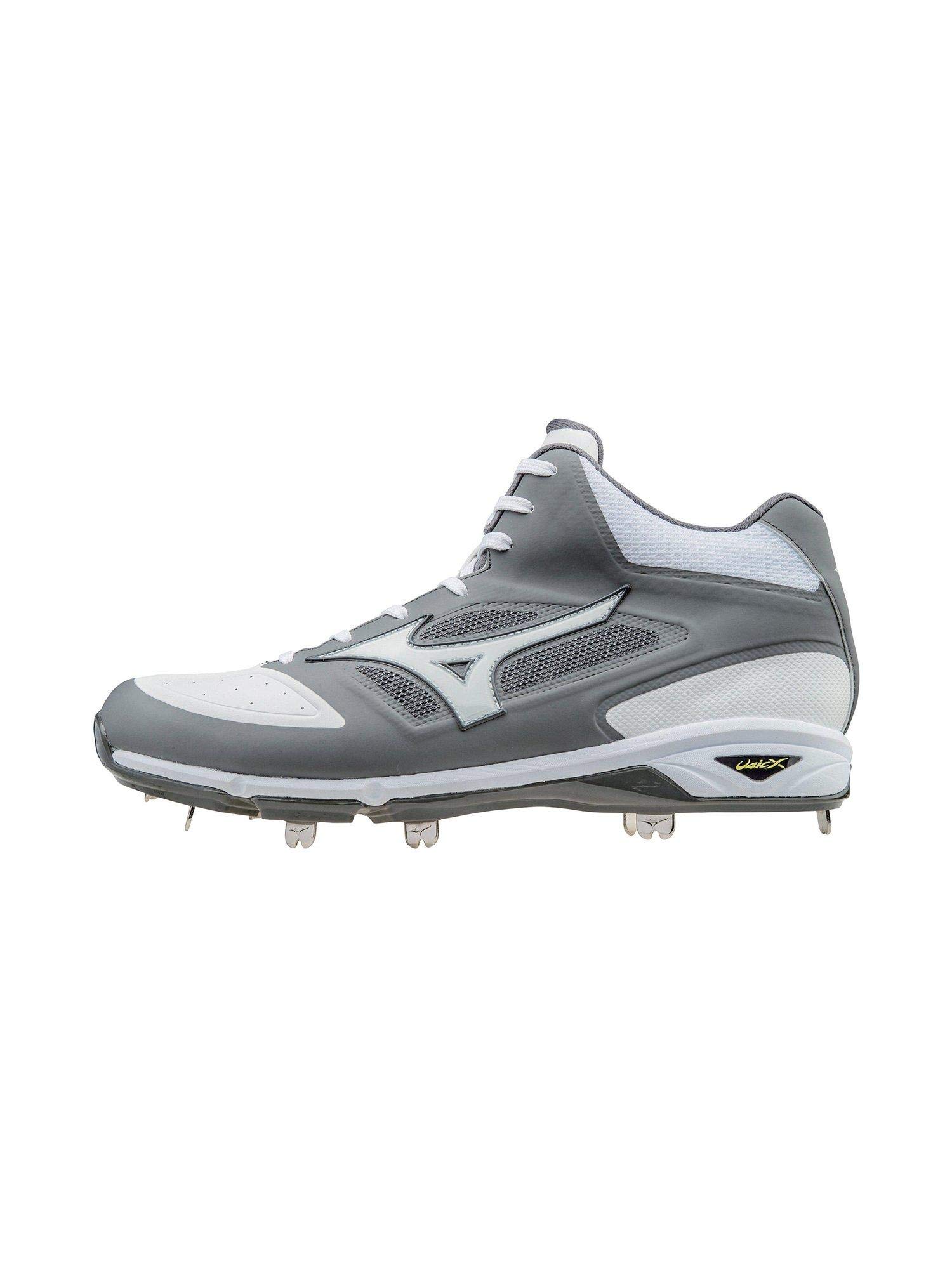 Mizuno Men's Dominant MID Grey/White Baseball Shoe, 12.5 D US