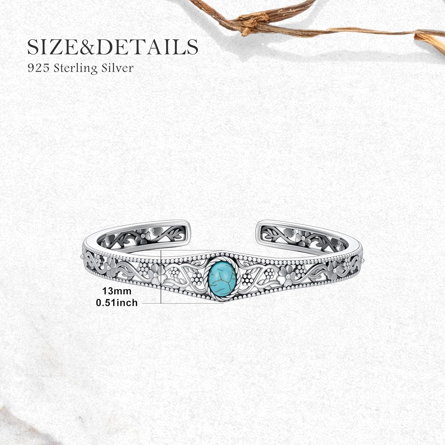 Turquoise Bangle Bracelet 925 Sterling Silver Real Turquoise Gemstone Cuff Bangles Navajo Tribe Jewelry Gifts for Women - Image 5