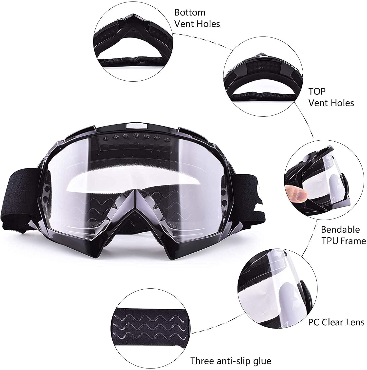 Lunette Moto Cross Lunettes Pour Casques Anti-UV Lunettes De Moto Lunettes Moto Transparente Pour Quad/Rallye/Enduro/Motocross